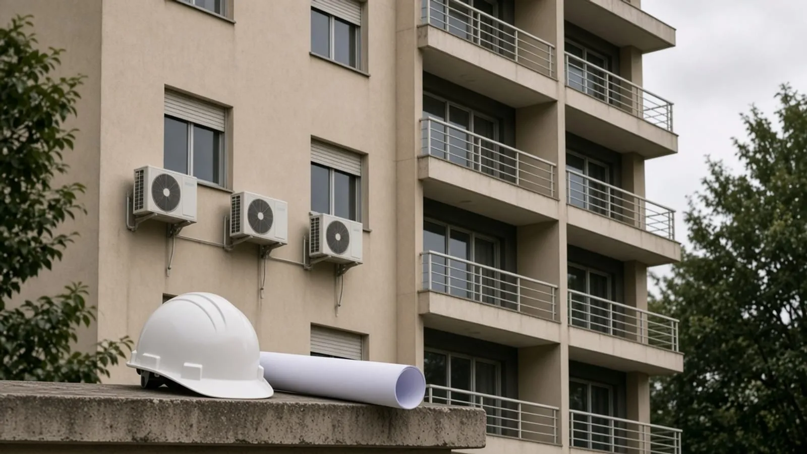 Capacete e tubo de projeto sem escrita sobre uma mureta