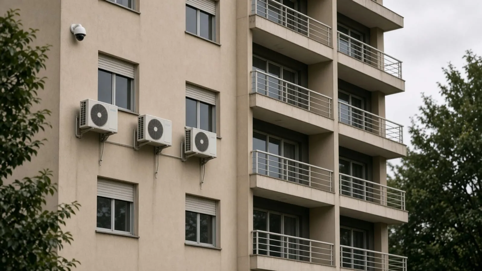 Câmera de segurança no canto de um corredor do condomínio