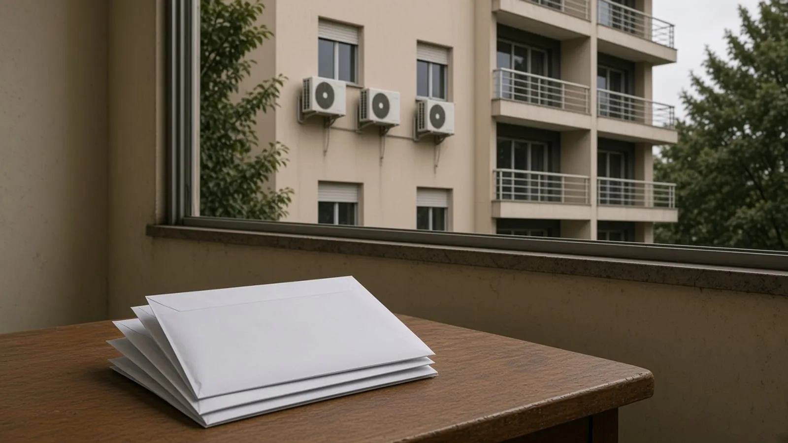 Pilha de envelopes lacrados sem impressão no balcão