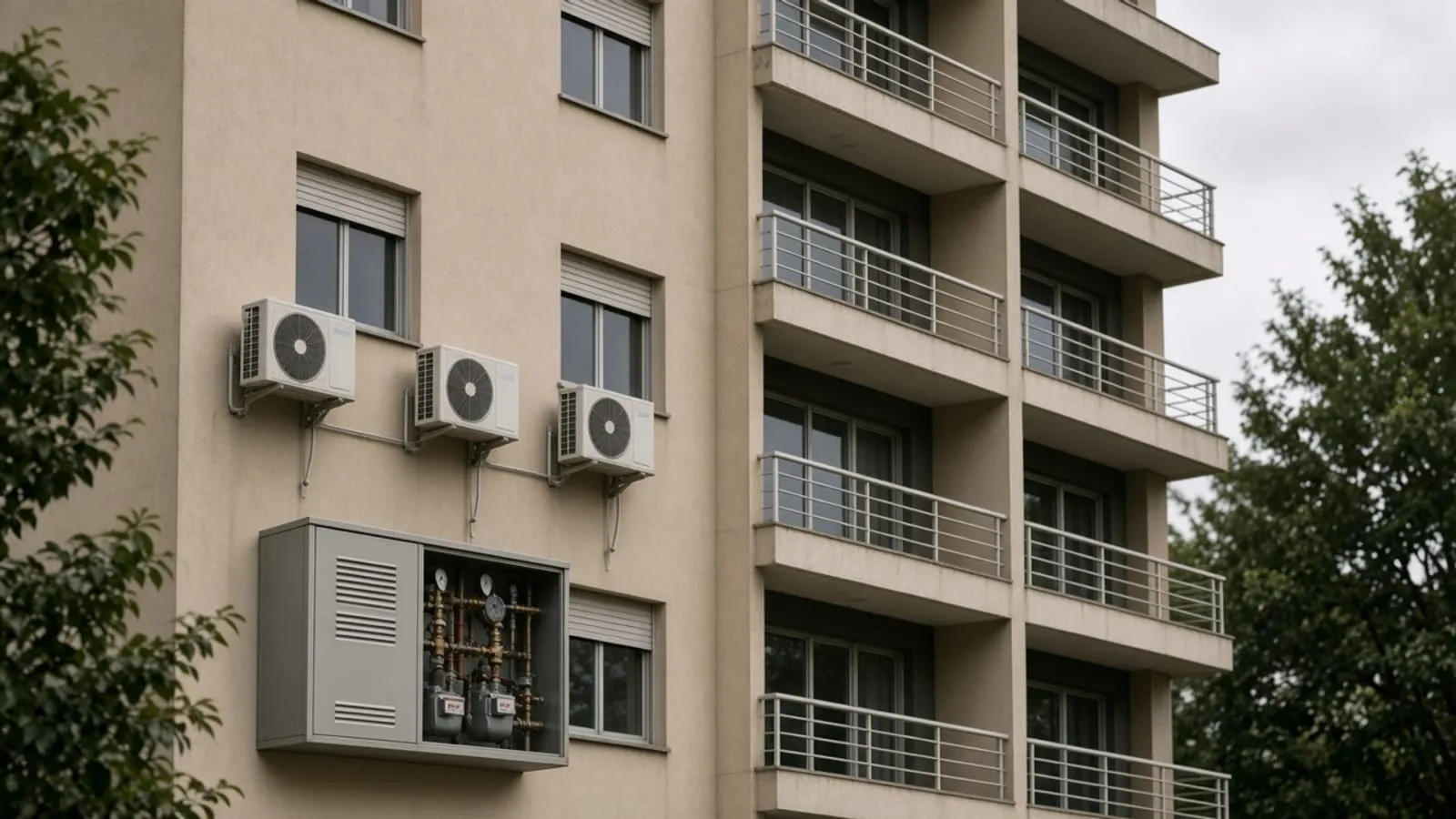 Medidores de gás num armário ventilado, sem adesivos