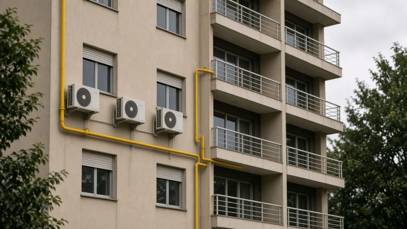Tubulação de gás na parede externa, sem inscrições