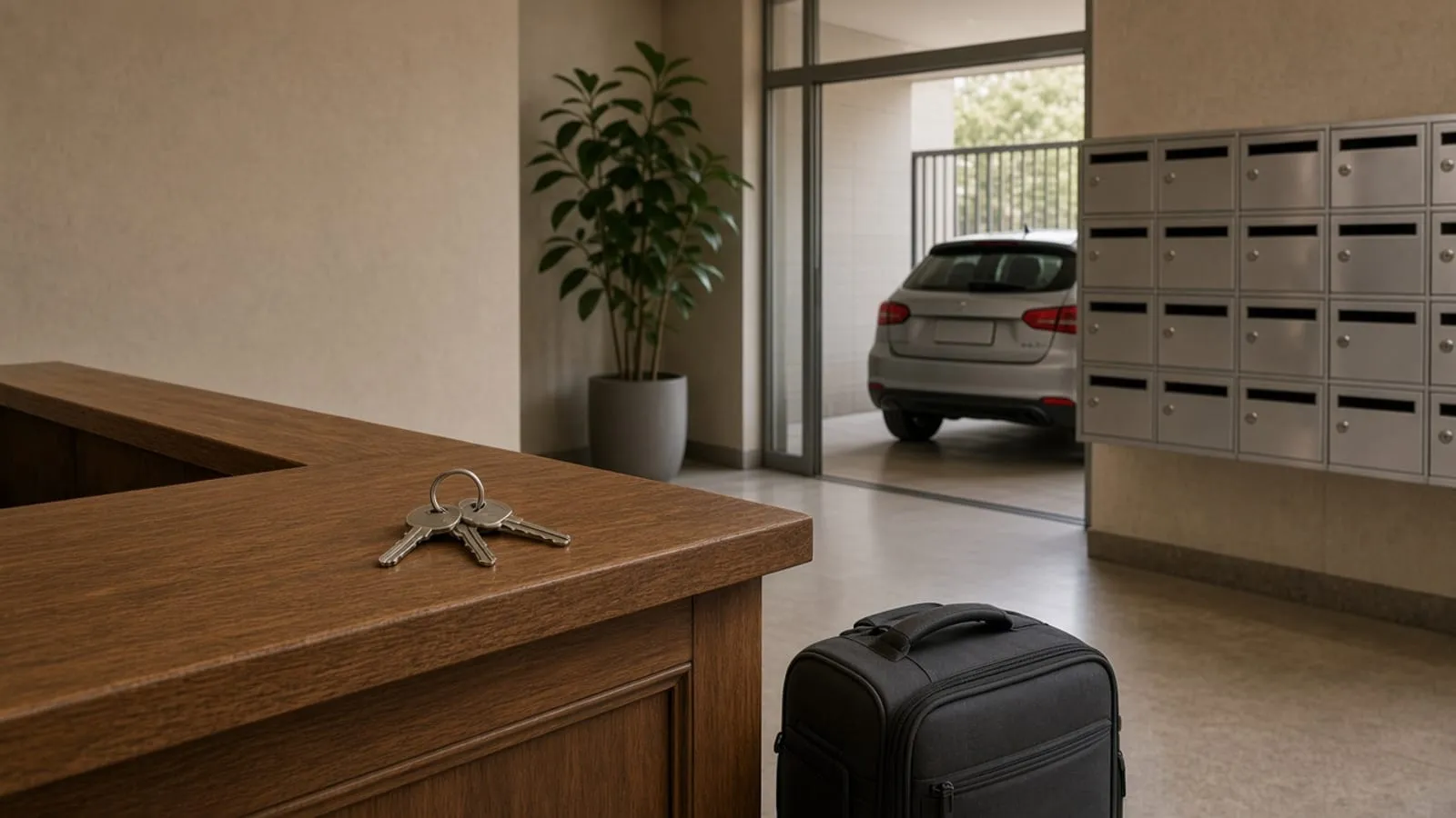 Portão de veículos e a traseira de um carro sem placa