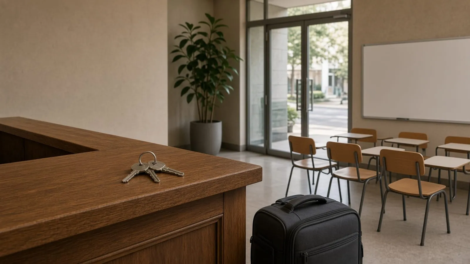 Cadeiras de sala e um quadro branco vazio